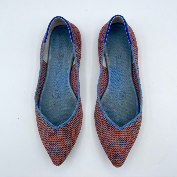 Rothy’s The Point Flat Tangerine Tripe Stitch Blue Orange Woven Ballet Retired 5 - Picture 7 of 16